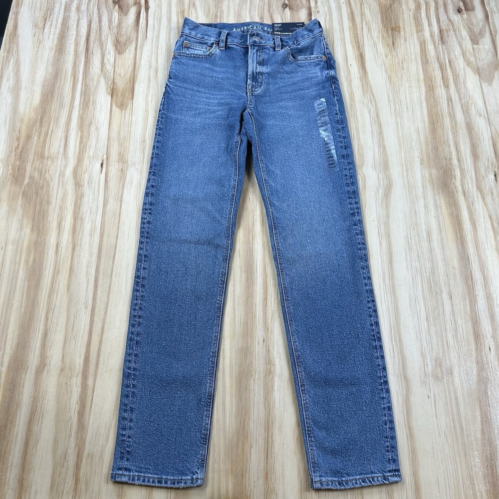NEW American Eagle High Rise Straight Jeans Women's 000 Short 23 Medium Wash